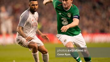 Robbie Keane in action for an Ireland XI v a Liverpool Legends side in a charity match for Seán Cox