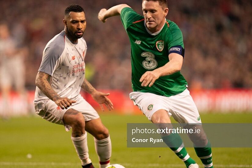 Robbie Keane in action for an Ireland XI v a Liverpool Legends side in a charity match for Seán Cox