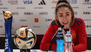 Olga Carmona of Spain speaks to the media in the post match press conference following the FIFA Women's World Cup Final - a game she scored the only goal in