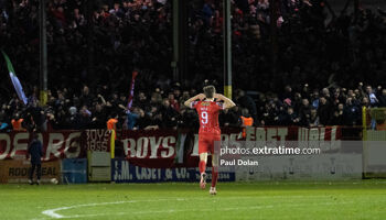 Sean Boyd celebrates scoring for Shelbourne