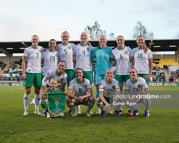 Ireland line up ahead of their UEFA Nations League game against Albania in October 2023