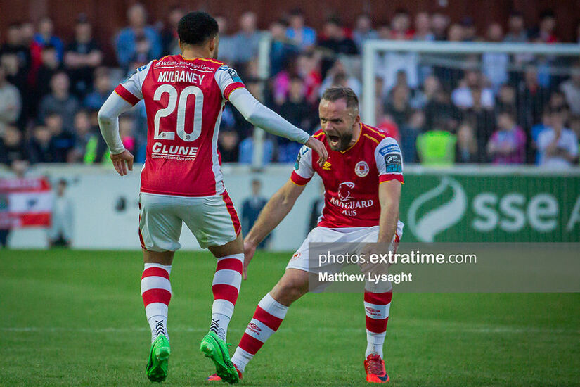 Jake Mulraney (left) with Saints full-back Ryan McLaughlin