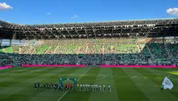 Ferencvaros and Shamrock Rovers line up prior to the game