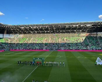 Ferencvaros and Shamrock Rovers line up prior to the game