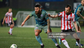 Gary Deegan on the ball in United's 2-1 loss to Derry City in February 2024