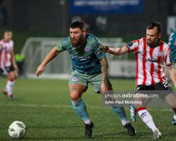 Gary Deegan on the ball in United's 2-1 loss to Derry City in February 2024