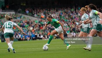 Ireland skipper Katie McCabe on the ball in her team's 3-0 win over Northern Ireland in the Aviva Stadium in September 2023