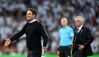 Edin Terzic, Head Coach of Borussia Dortmund, gestures during the UEFA Champions League 2023/24 Final match between Borussia Dortmund and Real Madrid CF at Wembley Stadium