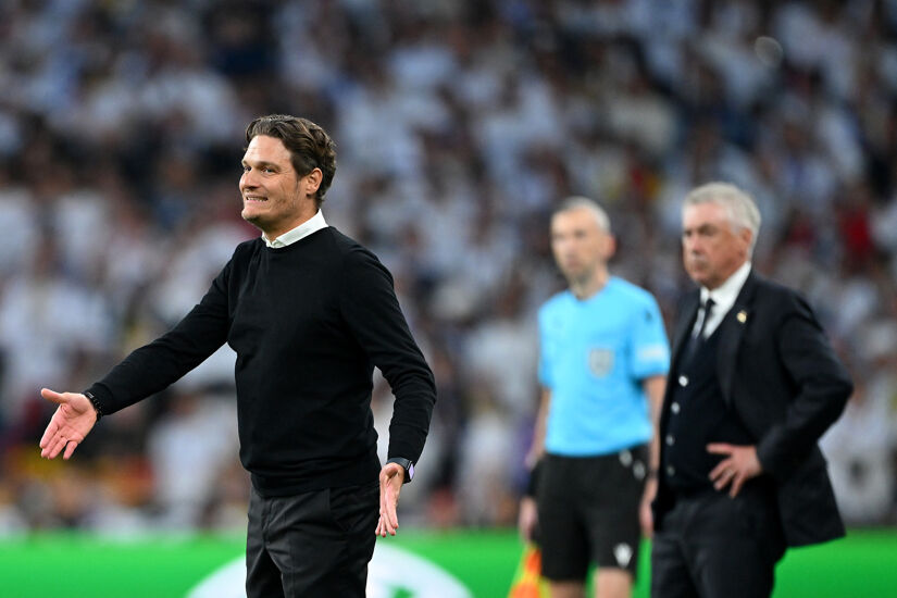 Edin Terzic, Head Coach of Borussia Dortmund, gestures during the UEFA Champions League 2023/24 Final match between Borussia Dortmund and Real Madrid CF at Wembley Stadium