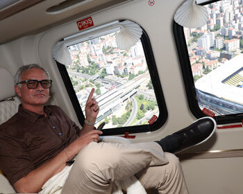 José Mourinho poses on his plane's descent to Istanbul.