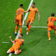 Cody Gakpo of the Netherlands celebrates his team's second goal with teammates Micky van de Ven, Wout Weghorst and Xavi Simons during the UEFA EURO 2024 quarter-final match between Netherlands and Türkiye at Olympiastadion on July 06, 2024 in Berlin