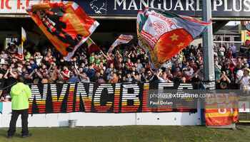 St Patrick's Athletic supporters ahead of kick off against Dundalk in Richmond Park last month