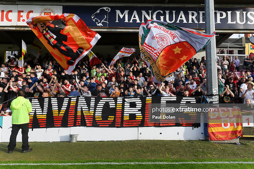 St Patrick's Athletic supporters ahead of kick off against Dundalk in Richmond Park last month