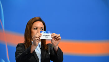 UEFA Chief of Women's Football Nadine Kessler draws out the card of KÍ Klaksvík during the UEFA Women's Champions League 2022/23 Preliminary Round and Round 1 Draws at the UEFA headquarters last year