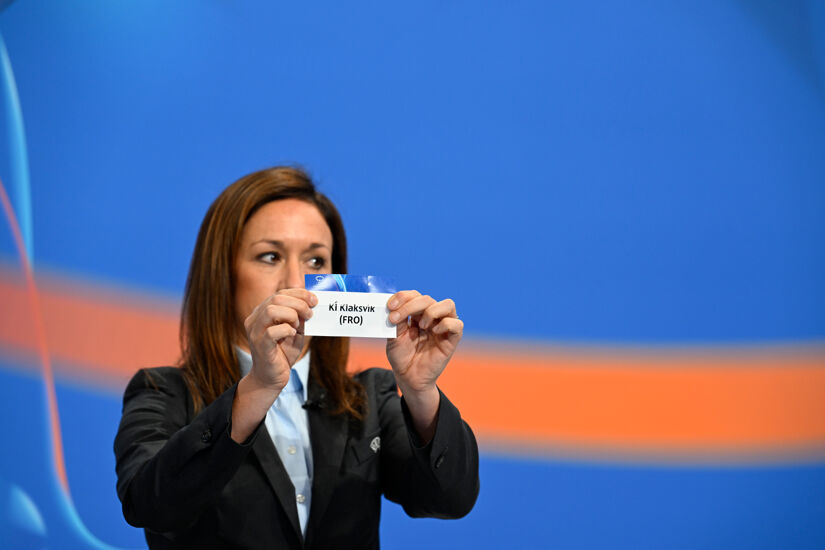 UEFA Chief of Women's Football Nadine Kessler draws out the card of KÍ Klaksvík during the UEFA Women's Champions League 2022/23 Preliminary Round and Round 1 Draws at the UEFA headquarters last year