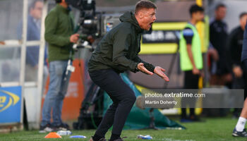 Shelbourne manager Damien Duff on the sideline in Dalymount Park