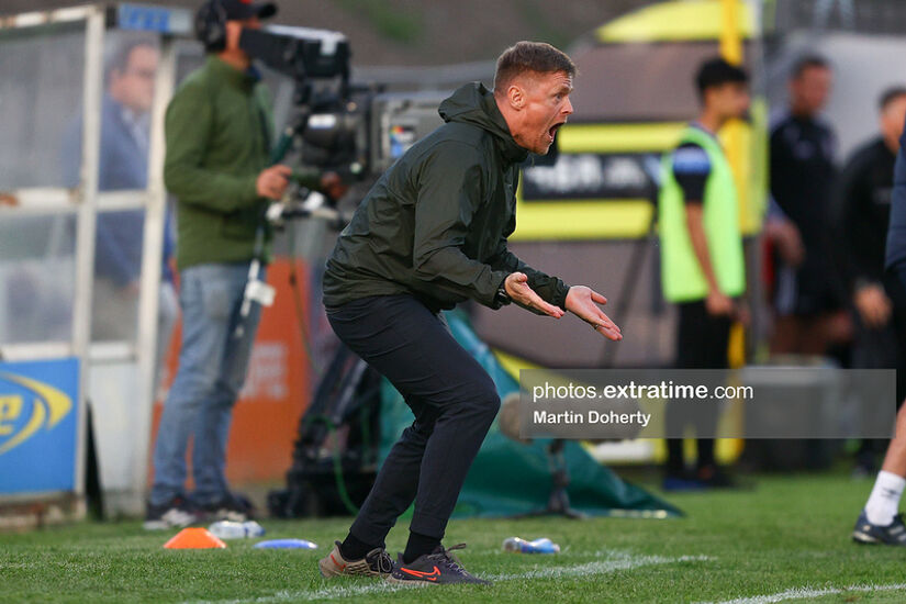 Shelbourne manager Damien Duff on the sideline in Dalymount Park