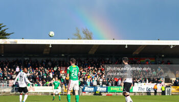 Rainbow over Turner's Cross during Cork City v Dundalk match April 2023