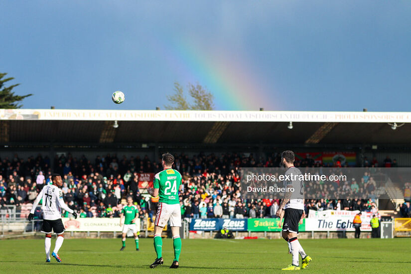 Rainbow over Turner's Cross during Cork City v Dundalk match April 2023
