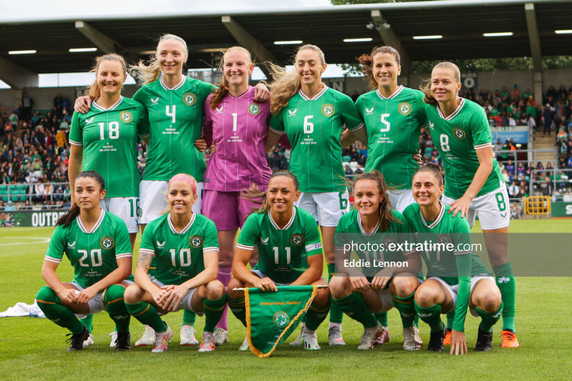 Ireland lineup for their friendly against France - with Kyra Carusa back row far left