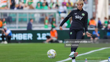 Vera Pauw patrols the sideline during Ireland's friendly with Zambia in Tallaght Stadium