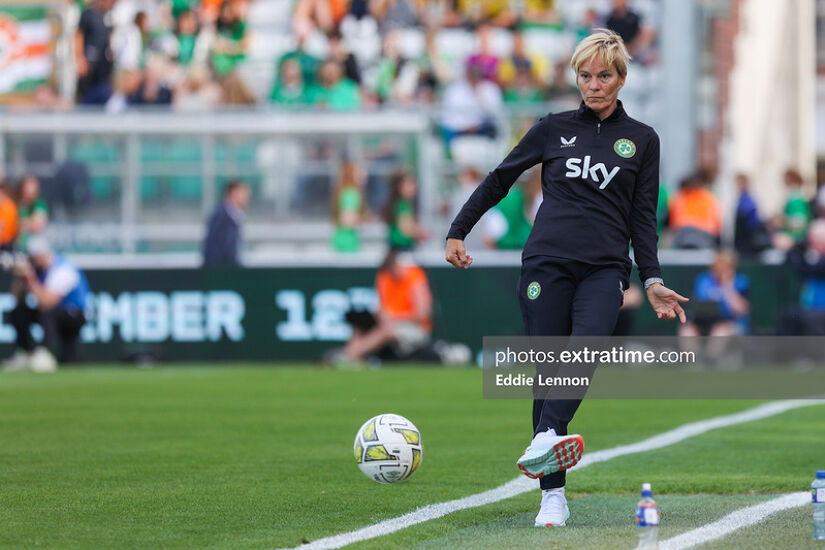 Vera Pauw patrols the sideline during Ireland's friendly with Zambia in Tallaght Stadium