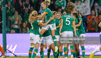 The Girls in Green celebrating their goal against Finland in Tallaght last week