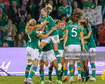 The Girls in Green celebrating their goal against Finland in Tallaght last week