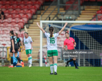 Laura Shine celebrates a goal during Cork City's 2-1 win over Shamrock Rovers on Saturday, 11 May 2024.