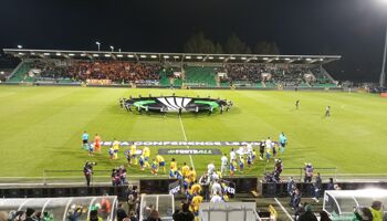 Shamrock Rovers and APOEL players take the field ahead of their UEFA Conference League opener in Tallaght.