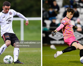 Dean Williams (left) in action for Bohemians in a pre-season friendly against Shelbourne earlier this year and Lorcan Healy (right) takes a goal kick for UCD against Shamrock Rovers