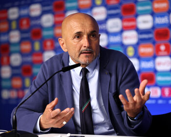 Luciano Spalletti, Head Coach of Italy, speaks to the media in a post match press conference following the UEFA EURO 2024 group stage match between Croatia and Italy at Football Stadium Leipzig