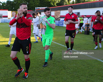 Longford Town captain Shane Elworthy applauds the home fans at Bishopsgate