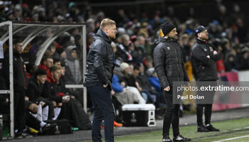 Duff, Doyle and O'Donnell on the line during the March clash between the Reds and the Lilywhites