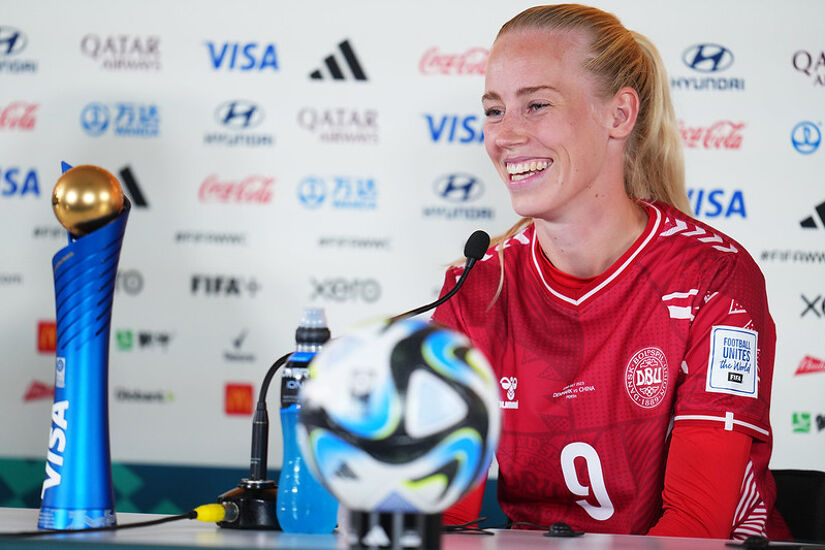 Amalie Vangsgaard of Denmark speaks to the media in the post match press conference