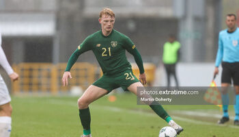 Liam Scales in action for the Ireland u21 team against Iceland in Tallaght Stadium in 2020