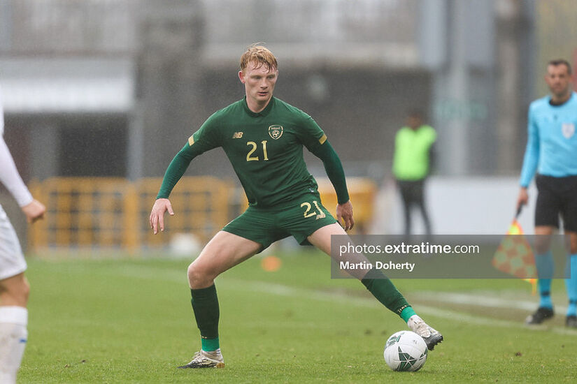 Liam Scales in action for the Ireland u21 team against Iceland in Tallaght Stadium in 2020
