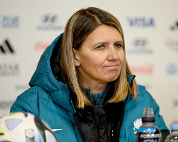 Jitka Klimkova, Head Coach of New Zealand, speaks to the media in the post match press conference after the FIFA Women's World Cup Australia & New Zealand 2023 Group A match between Switzerland and New Zealand at Dunedin Stadium