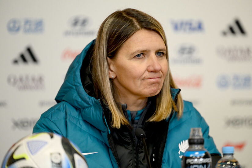 Jitka Klimkova, Head Coach of New Zealand, speaks to the media in the post match press conference after the FIFA Women's World Cup Australia & New Zealand 2023 Group A match between Switzerland and New Zealand at Dunedin Stadium