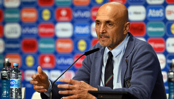 Luciano Spalletti, Head Coach of Italy, speaks to the media in a post match press conference after the UEFA EURO 2024 round of 16 match between Switzerland and Italy at Olympiastadion on June 29, 2024 in Berlin