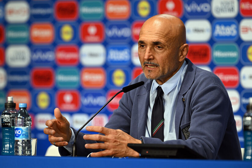 Luciano Spalletti, Head Coach of Italy, speaks to the media in a post match press conference after the UEFA EURO 2024 round of 16 match between Switzerland and Italy at Olympiastadion on June 29, 2024 in Berlin