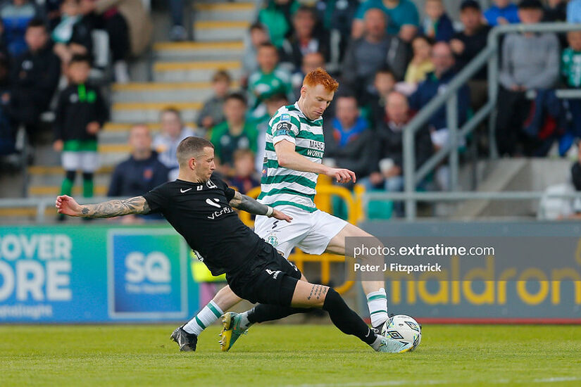 Rory Gaffney in action for Shamrock Rovers against Breidablik in the Champions League last season