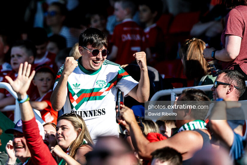 Cork City fan celebrates his sides win over Bohemians