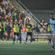 Shelbourne celebrate after scoring the goal that clinched the Premier Division title at the Ryan McBride Brandywell.