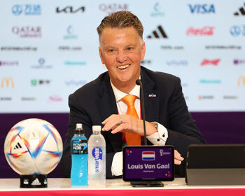 Head Coach of Netherlands, speaks to the media in the post match press conference
