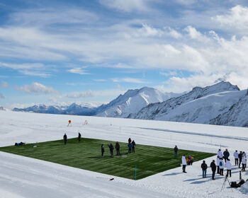 General view of the Aletsch Glacier pitch during day one of the UEFA Women's EURO 2025 Ticket and Volunteer Launch Event at Grindelwald Terminal on September 30, 2024 in Interlaken, Switzerland.