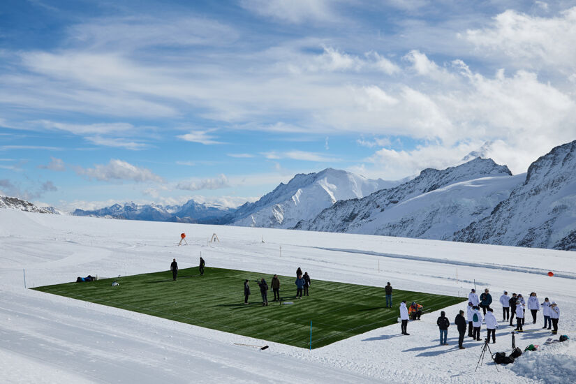 General view of the Aletsch Glacier pitch during day one of the UEFA Women's EURO 2025 Ticket and Volunteer Launch Event at Grindelwald Terminal on September 30, 2024 in Interlaken, Switzerland.