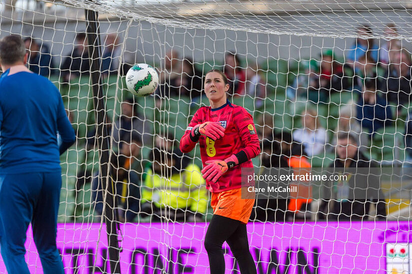 England goalkeeper Mary Earps warming up in the Aviva ahead of game against Ireland in the Nations League