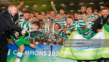 Shamrock Rovers celebrating claiming their third league title in a row