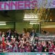 Drogheda United lift the FAI Cup after their 2-0 win over Derry City in the 2024 final